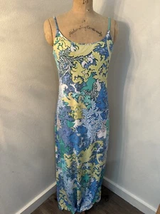 Jean Pierre Kilfa Maxikleid Bodycon Paisley Blau Grün Spaghettiträger - Bild 1 von 4