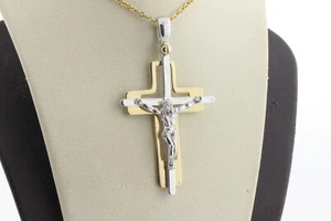 DCI Italy 14K Yellow & White Gold Crucifix Cross Charm Pendant - Picture 1 of 9