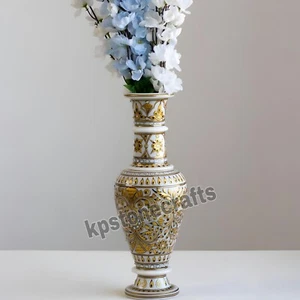 Set of 2 Hand-Painted White Marble Flower Vases – Elegant & Timeless - Picture 1 of 5