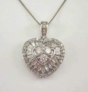 2Ct Baguette Cut Lab Created Diamond Heart Cluster Pendant 14K White Gold Finish - Picture 1 of 4