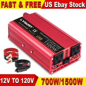 Car Vehicle Power Inverter 1500W Peak DC 12V to AC 110V 120V Converter 2 AC USB - Picture 1 of 7
