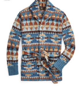 RRL Hand Knit Shawl Cardigan S Linen Wool Silk Mix Vintage Style Belted Authenti - Picture 1 of 7