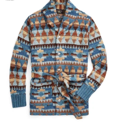 RRL Hand Knit Shawl Cardigan S Linen Wool Silk Mix Vintage Style Belted Authenti - Image 1 of 4