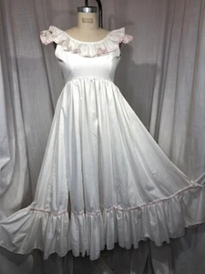 Vintage 60s White Swiss Dot Ruffle Peasant Dress - Picture 1 of 5
