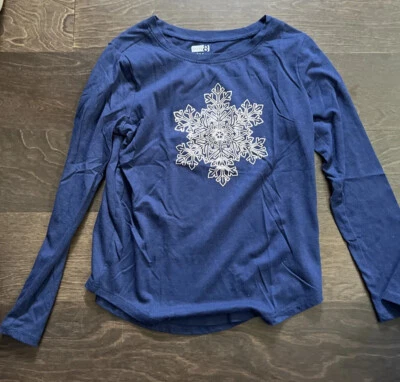 Camiseta manga larga Crazy Eight copo de nieve azul marino para niñas vacaciones Navidad Foto 1 de 4
