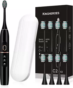 Juego de cepillo de dientes eléctrico, incluye 8 cabezales y estuche de viaje. - Picture 1 of 12