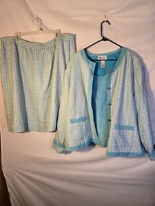 Maggie Sweet Blue Tweed Skirt Suit 3 Piece Jacket Top Womens Plus Size 4X Career - Picture 1 of 4