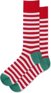 Hot Sox Men's Christmas Stripe Crew Socks 1 Pair, Red, Men's 10-13 - Picture 1 of 1