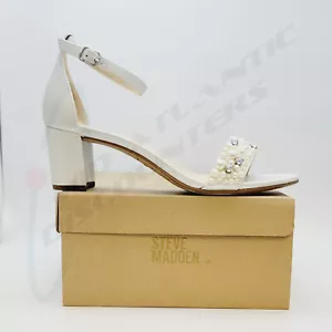 Steve Madden JCarrson Ivory Pearl Block Heel Sandal Jewels & Beads, Buckle, 7 Y - Picture 1 of 8