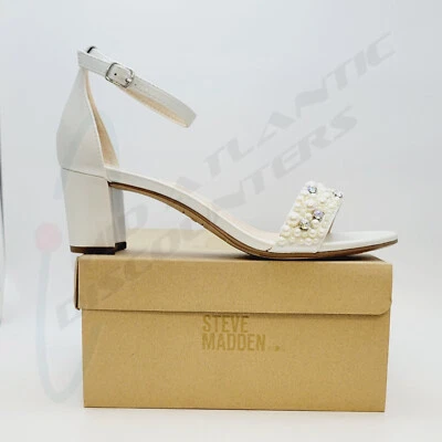 Steve Madden JCarrson Ivory Pearl Block Heel Sandal Jewels & Beads, Buckle, 7 Y - Image 1 of 4