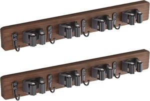 2 Pack Mop Broom Holder Wall Mount - Rustic Wood Broom Mop Hanger - Wall Mounted - Picture 1 of 13