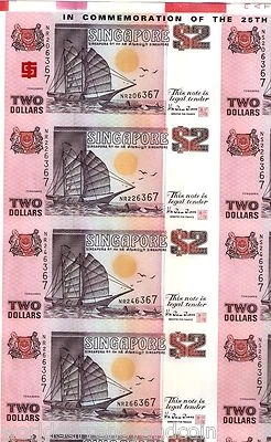 SINGAPORE 2 DOLLARS P-31 A 1994 Uncut sheet of 25 BCCS COMMEMORATIVE UNC NOTE - Image 1 of 2