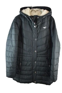 HOLLISTER Black Puffer Coat size XL Womens Quilted Hooded Casual Outdoors - Picture 1 of 8