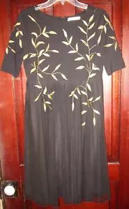 Wayward Fancies eShakti S M Fit Flare Kleid schwarz gold Blumen Blatt bestickt - Bild 1 von 3