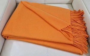 Kaschmir Wolldecke Decke 140x200 Kuscheldecke Wohndecke Luxus Orange - Bild 1 von 5