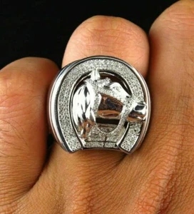 Anillo meñique zapato caballo vintage redondo de circonita cúbica de 0,88 quilates para hombre en plata 925 - Imagen 1 de 8