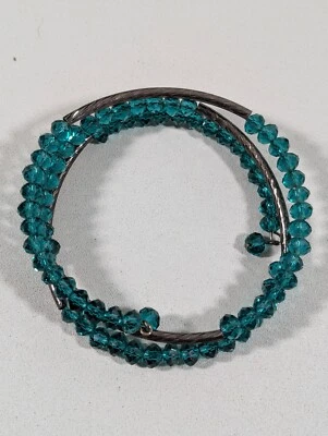 Barra metálica cinza torção verde azul vidro miçangas pulseira envoltório fio 7,5" faroeste - Imagem 1 de 4