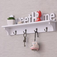 4 Hooks Wall Door Mount Holder Wood Coat Hat Hanger Rack Bag Key Hook Organizer