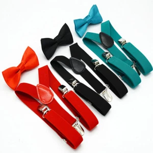 Matching Brace Suspenders And Bow Tie Set Kids Baby Boys Wedding Formal Sale Top - Picture 1 of 32