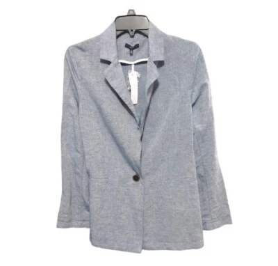 Blazer DREW Anthropologie Mezcla de Lino Azul Cambray Un Botón Mujer Talla Pequeña Foto 1 de 4