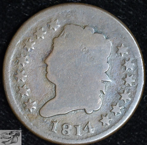 1814 Classic Head Large Cent, Plain 4 Variety, About Good+ Condition, C6315 Cover