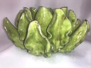 Lotus Flower 6.5” Votive Candle Holder Bright Green Handmade Vintage - Picture 1 of 12