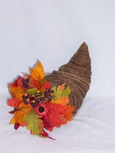 Weidengeflecht Horn of Plenty THANKSGIVING Herbst Seide Blumen Neu mit Etikett - Bild 1 von 2