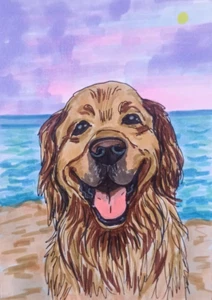Golden retrivever puppy dog Original artwork Portrait 6*4'' Painting Stylized - Picture 1 of 1