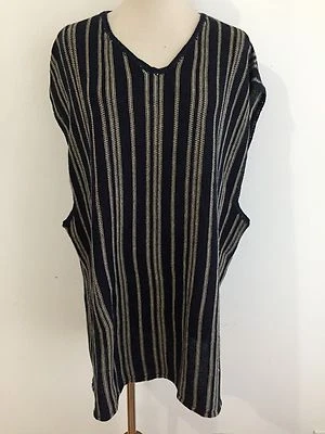 Suéter túnica sin mangas Guess Classics mezcla de lino azul marino y topo rayas talla L  Foto 1 de 4