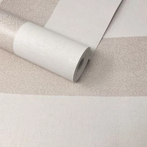 Edles Dekor - Silber & Grau Paisley Streifen Struktur Feature Tapete - DL22816 - Bild 1 von 3
