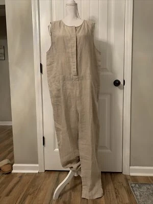 Nuevo Mono Eileen Fisher Sin Mangas Recortado Lino Orgánico Sin Teñir Natural Talla XL Foto 1 de 4