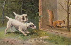 Motiv - Karte von zwei Hunden und einem Eichhörnchen Ansichtskarte (10376) - Imagen 1 de 2