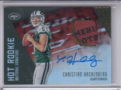 CHRISTIAN HACKENBERG 2016 Phoenix Hot Rookie Matl. Signature Football 65/99 Jets - Image 1 of 2