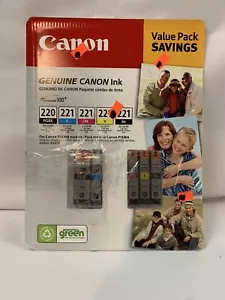 Nuevos 5 cartuchos de tinta genuinos Canon 220/221 BK BCMY PGI-220 CLI-221 (uno abierto) - Imagen 1 de 7