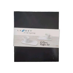 La Z Boy White Ceramic 6-Piece Coffee Set - 2 Mugs, 2 Spoons, 2 Trays...(TT) - Picture 1 of 1