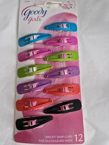 Packet of 12 Bright Coloured Hair Snap Clips New - Picture 1 of 3