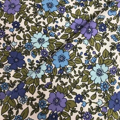 Rose & Hubble 100% Cotton Fabric - Blue & Sage Pansy print CP0223 uk