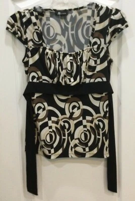 AB Studio Womens Pullover Blouse Size Small Black Beige Multi Cap Sleeves Y6 - Image 1 of 4