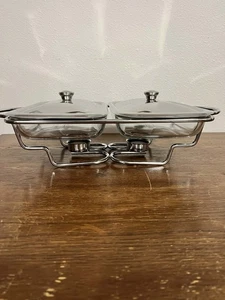 LOMATEO Doppel Chafing Dish Set mit Deckel Ständer & Wärmer Edelstahl & Glas - Bild 1 von 5