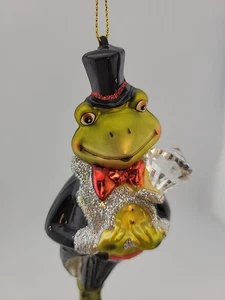 Frosch Bräutigam Glas Ornament ~ Hochzeit ~ Ring Heiratsantrag ~ Zylinderhut - Bild 1 von 6