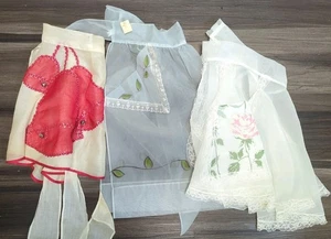 Lot 3 Vtg Half Apron Organza Sheer Hostess White/Gray/Lace/Flocked/Christmas NWT - Picture 1 of 14