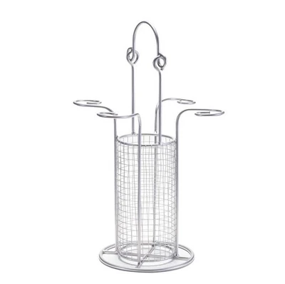 Carrito para botellas de vino, 1 botella, 4 copas de vino de tallo, asa de fácil transporte, metal Foto 1 de 4