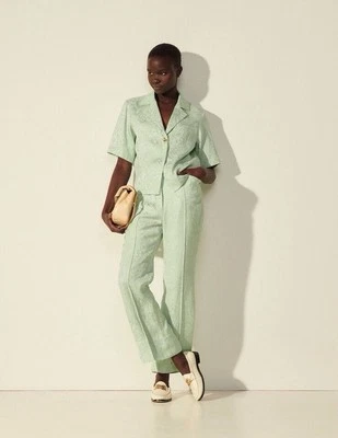 Sandro Paris Women’s Mint Green Jacquard Suit – Blazer (Size 0) Pants Size 34 - Image 1 of 4