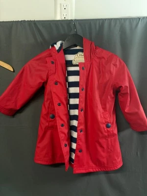 Impermeable Hatley Niños Rojo con Forro de Terrycloth a Rayas Azules y Blancas Talla 4 Foto 1 de 4