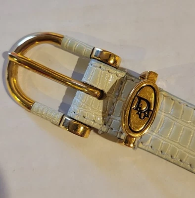 Christian Dior Genuine Leather Sz ML Skinny Belt Pale Green Snakeskin Look 90s - Image 1 of 4