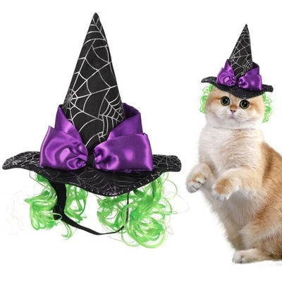 Halloween Bruja Sombrero Sombreros Divertidos Gorras Fiesta Juegos con disfraces Decoración para Mascota Gato Perro Cachorro Foto 1 de 4