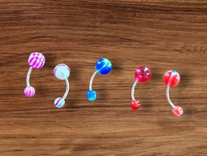Lote de 5 Anillos de Ombligo Acrílico Multicolor - Diseños Divertidos Joyería Ombligo 14G - Imagen 1 de 2
