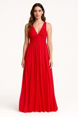 Vintage Shadowline Red Lace Trims Long Nightgown Women’s M Sleeveless V-Neck - Image 1 of 4