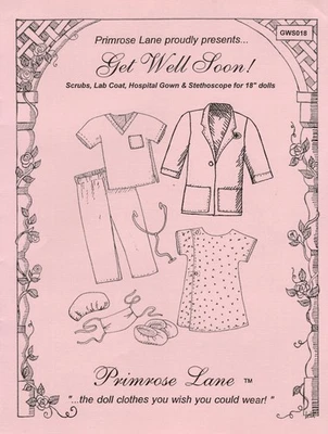 Get Well Soon Scrubs 18" Doll Clothes Sewing Pattern Uncut by Primrose Lane - Image 1 of 2