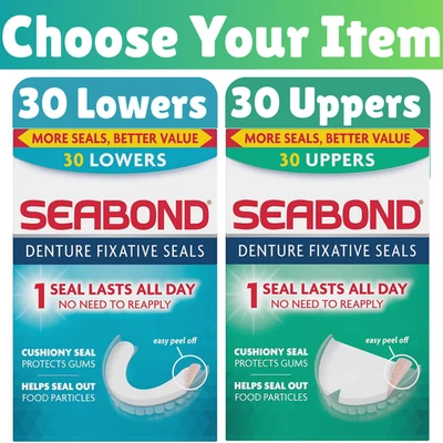 SEA-BOND Seabond Denture Fixative Seals, Soft Adhesive ,Protect Gums, 30 Uppers&Lowers UK